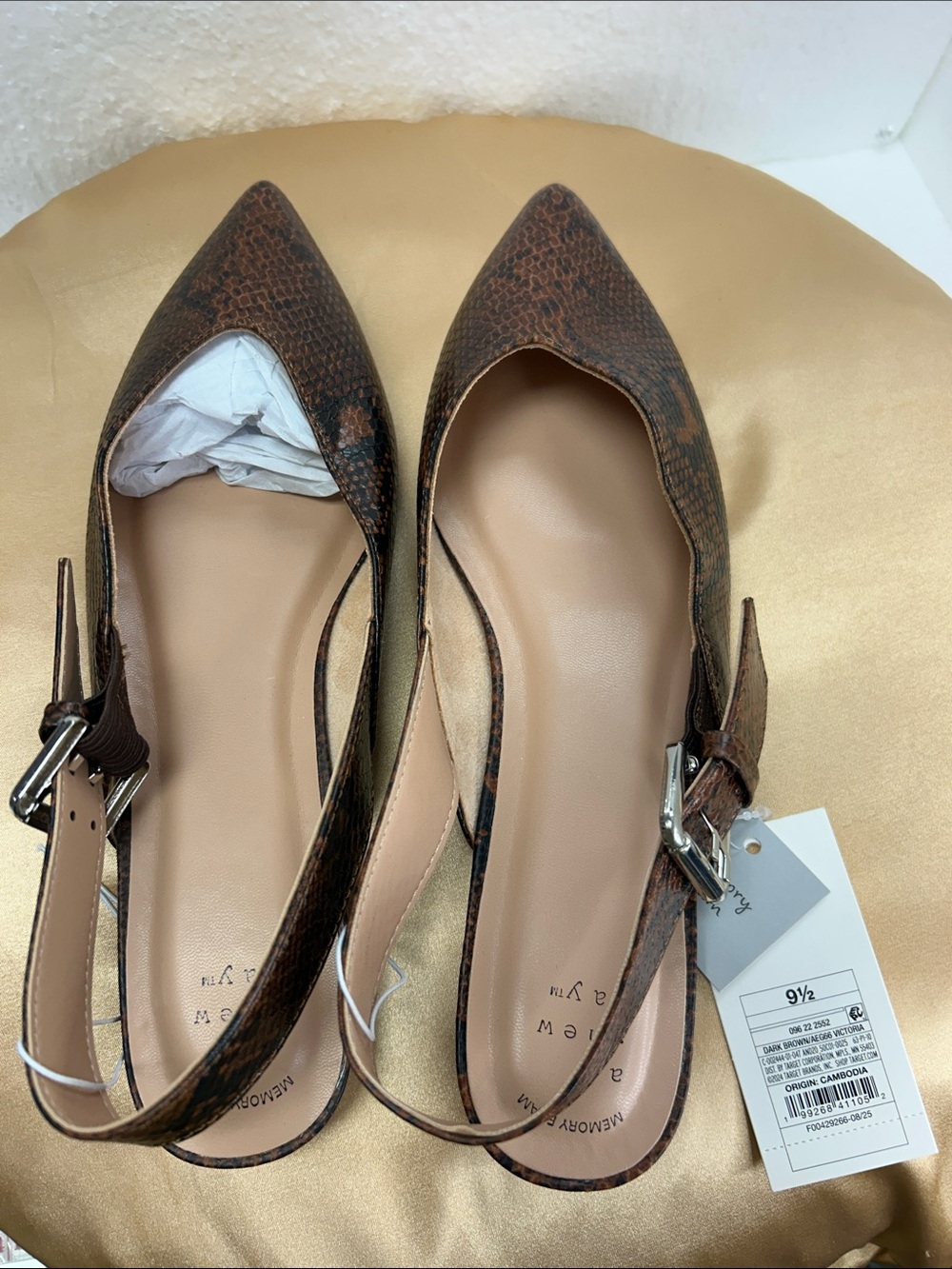 a new day Brown Snake-Print Pointed Slingback Flats